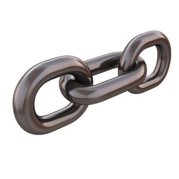 skinande metallisk kedja länk med reflekterande yta, symboliserar styrka och förbindelse. stänga upp se slingor slät, polerad textur av förregling länkar png