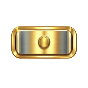 brillante oro y plata metálico botón con central circular diseño, reflejando ligero y creando lujoso apariencia. botón tiene rectangular forma con redondeado bordes png