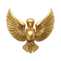 Golden eagle emblem with outstretched wings symbolizes power and freedom, featuring intricate detailing and polished finish. majestic design evokes sense of grandeur and elegance png