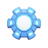 Glowing blue circular futuristic device with central white core and segmented outer design, emitting soft light. sleek, modern appearance suggests advanced technology png