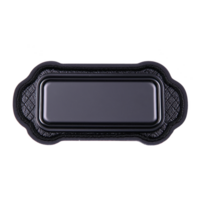 Preto retangular plástico bandeja com ornamentado arestas, adequado para servindo Comida ou organizando Unid, é mostrando contra transparência fundo. bandeja Projeto é ambos funcional e decorativo png