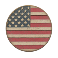 Round, textured representation of American flag features stars and stripes in red, white, and blue, evoking sense of patriotism and national pride png