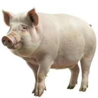 Large, healthy pig stands on transparency background, showcasing its pink skin and sturdy build. pig ears are perked up, and its expression is calm and curious png