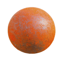 Weathered, rusty orange metal sphere with textured surface, showing signs of corrosion and age, isolated transparency background. sphere rough texture and vibrant color create striking visual png