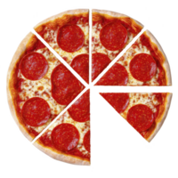 Delicious pepperoni pizza is sliced into eight pieces, showcasing golden crust and melted cheese. vibrant red pepperoni adds savory touch to classic dish png