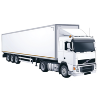 Large white semi truck with trailer is depicted, showcasing its sleek design and multiple wheels, ideal for transporting goods over long distances png