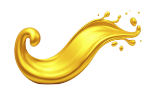 Vibrant golden paint splash with dynamic curves and droplets, creating sense of motion and fluidity. shiny texture and rich color evoke luxury and creativity png