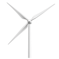 White wind turbine with three blades stands against clear background, symbolizing renewable energy and sustainability. sleek design highlights modern technology in clean energy solutions png
