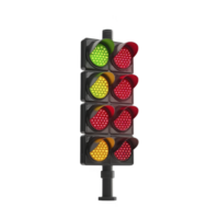 Traffic light with multiple signals displays red, yellow, and green lights, indicating stop, caution, and go. lights are arranged vertically and are used for traffic control png