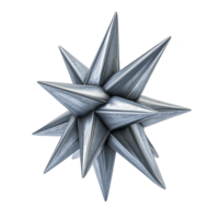 Metallic 3D star with sharp, pointed edges and reflective surface, resembling geometric sculpture. design is intricate and symmetrical, showcasing futuristic and artistic style png