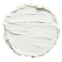 Circular smear of white cream or lotion with smooth, textured surface, possibly used for skincare or cosmetic purposes. creamy texture is highlighted against plain background png