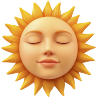 Smiling sun with serene face and radiant yellow rays creates warm and cheerful atmosphere, symbolizing positivity and happiness png