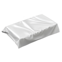 White, crumpled, rectangular object resembling wrapped package or pillow is displayed against plain background. texture appears smooth and shiny, suggesting plastic or fabric material png