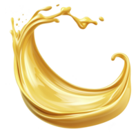 Dynamic splash of golden liquid forms elegant wave, capturing motion and fluidity. glossy texture and vibrant color evoke sense of luxury and energy png