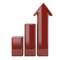 3D red bar graph with upward arrow symbolizes growth and success, often used in business and finance to represent positive trends and progress png