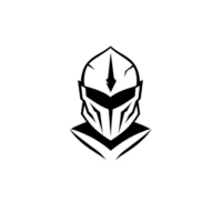 Stylized black knight helmet logo with sharp lines and modern design, conveying strength and mystery. minimalist approach enhances its bold and striking appearance png