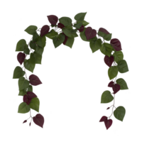 Decorative arch made of green and burgundy leaves creates natural and elegant design. lush foliage forms graceful curve, perfect for garden decor or event decoration png