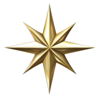 Shiny golden eight pointed star with metallic finish, often used as decorative symbol or emblem, radiates elegance and sophistication png