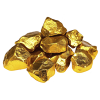Pile of shiny gold nuggets is displayed, showcasing their raw, unrefined form. bright, metallic luster of gold contrasts with rough texture of nuggets, highlighting their natural beauty png