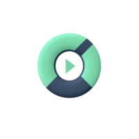 Circular play button icon with modern design features green and dark blue color scheme, symbolizing media and technology. minimalist style adds sleek, contemporary feel png