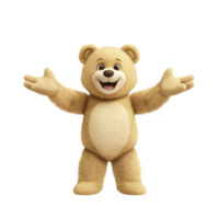 Cute, fluffy teddy bear with open arms and joyful expression, inviting hugs and warmth. bear soft, light brown fur and friendly demeanor make it adorable companion png