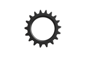 Black gear with sharp teeth is isolated transparency background, symbolizing machinery and engineering concepts. gear design is simple yet effective, representing mechanical precision png