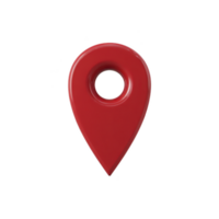 Red 3D map pin icon is depicted, symbolizing location or navigation. glossy finish and simple design make it ideal for digital maps or apps png