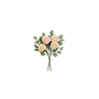 Bouquet of four peach roses with green leaves is arranged against plain background, creating simple and elegant floral display. soft peach color of roses adds touch of warmth and charm png