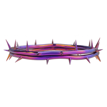 vibrante, multicolor corona de espinas con agudo Picos, simbolizando sacrificio y resiliencia, conjunto en contra llanura antecedentes. iridiscente matices crear sorprendentes visual impacto png