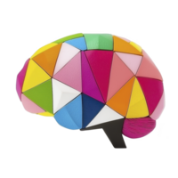 Colorful geometric brain model with vibrant triangular sections represents creativity and innovation. abstract design highlights concept of diverse thinking and mental processes png