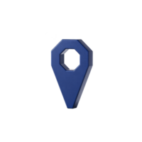 Blue, geometric location pin icon with hollow center, resembling map marker. design is simple and modern, suitable for navigation or location based applications png