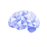 Geometric, faceted brain illustration in shades of blue and white, symbolizing creativity and innovation. abstract design features polygonal shapes, giving it modern and futuristic feel png