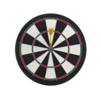 Dartboard with dart hitting bullseye, symbolizing precision and success. dartboard features alternating black and white sections with red and green accents png