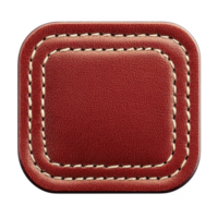 Square, red leather patch with detailed stitching creates classic and elegant look, perfect for fashion or upholstery design. texture and craftsmanship evoke sense of luxury and quality png