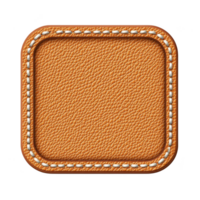 Square, textured leather patch with rounded corners and detailed stitching, showcasing rich brown color and realistic design. craftsmanship is evident intricate stitching and texture.leather patch png