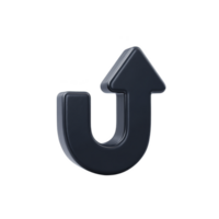 3D black U turn arrow icon with glossy finish, symbolizing direction change or reversal. arrow is isolated on transparent background, making it versatile for various design uses png