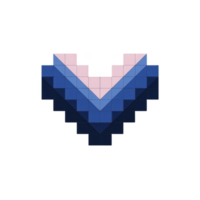 Heart shaped pixel art design features gradient of blue and pink squares, creating geometric and modern aesthetic. pattern is symmetrical and visually striking png
