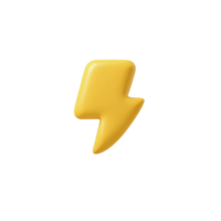 3D yellow lightning bolt icon on transparent background, symbolizing energy and power. design is simple and modern, suitable for digital use in apps or websites png