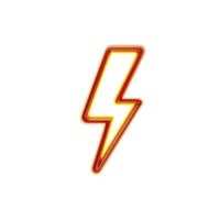 Glowing neon lightning bolt symbol stands out against transparency background, radiating energy and vibrancy. bright orange and yellow hues create striking contrast, evoking sense of power png