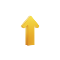 3D yellow arrow pointing upwards symbolizes growth, progress, or increase. vibrant color and simple design make it ideal for presentations or infographics png