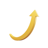 Shiny, golden upward arrow with curved tail symbolizes growth and progress, set against transparent background png