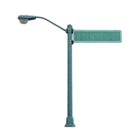 Tall street lamp with attached blank green street sign stands isolated against transparency background, evoking sense of urban simplicity png