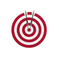 Red and white dartboard with two darts hitting bullseye symbolizes precision and success. image conveys sense of achievement and focus png