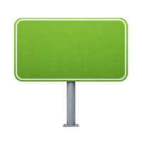 Blank green road sign with metal pole stands isolated on transparency background, ready for customization or text addition. sign vibrant color and simple design make it ideal for various uses png