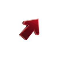 Shiny red 3D arrow pointing upwards on transparency background, symbolizing direction and progress. arrow has glossy finish, giving it modern and dynamic appearance png