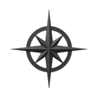 Black compass rose with sleek, modern design, featuring eight pointed directions, symbolizing navigation and exploration. minimalist style adds contemporary touch png