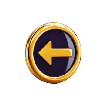 brillante oro flecha icono señalando izquierda es conjunto en contra lustroso negro circular fondo, creando pulcro y moderno diseño. icono reflexivo superficie agrega toque de elegancia png