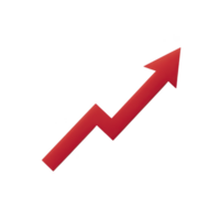 Red zigzag arrow pointing upwards symbolizes growth, progress, or increase in data or statistics. bold color and sharp angles convey sense of dynamic movement and positive change png