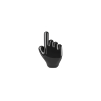 Black 3D hand cursor icon pointing upwards, symbolizing navigation or selection in digital interfaces. glossy finish adds modern touch, making it suitable for tech related designs png