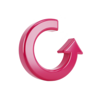 Shiny pink 3D arrow forms circular shape, symbolizing rotation or refresh. arrow glossy finish and vibrant color create modern and dynamic appearance png